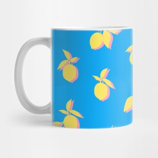 Silhouette Citrus Lemon Fruit Pattern Yellow, Pink and Blue Mug